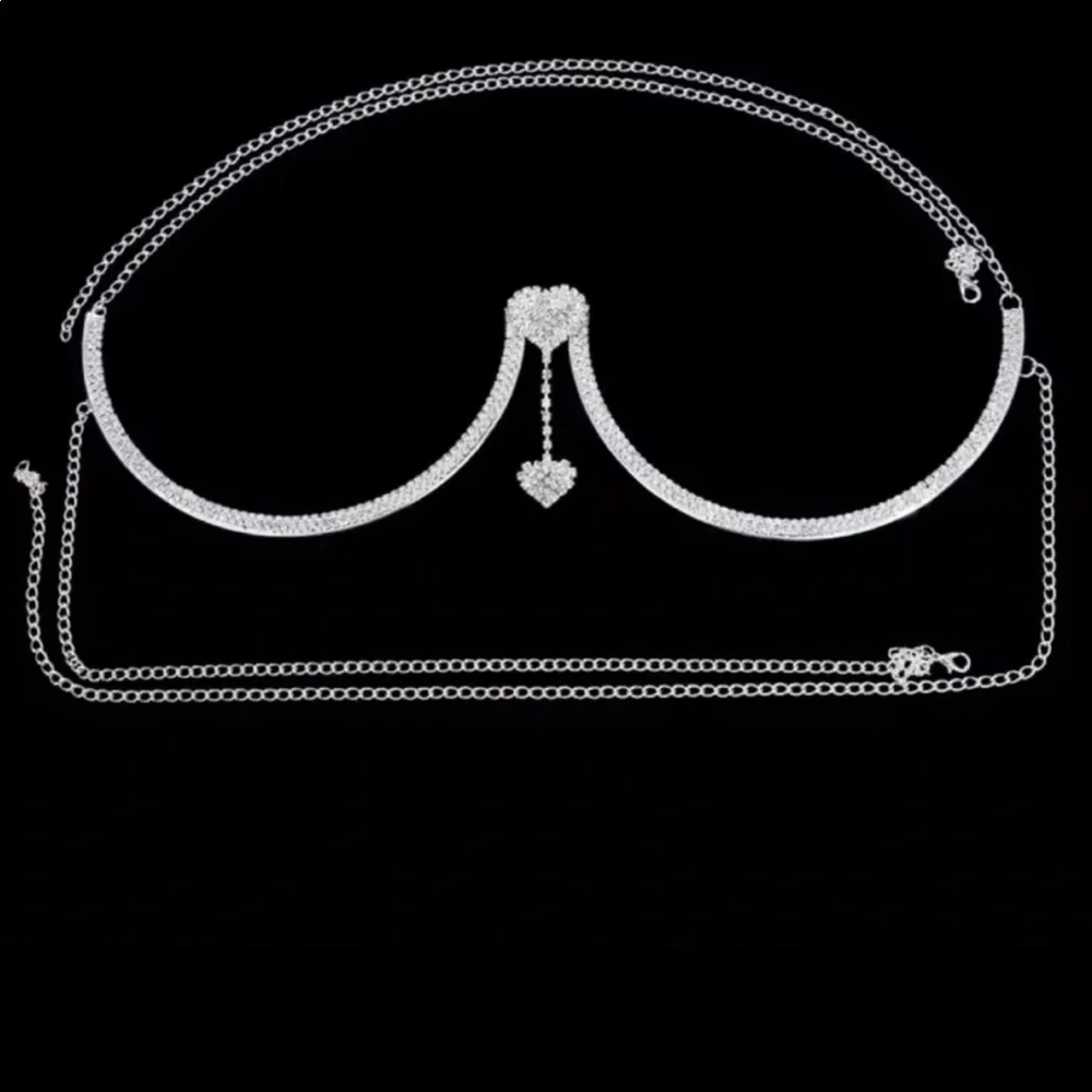 Heart Shape Crystal Body Jewelry Breast with Chains - Brand New - Picture 3 of 5